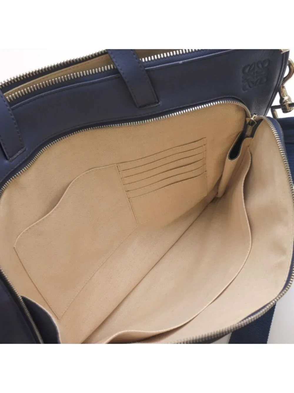 Loewe Briefcase Business Leather Navy 358.29 New Toledo Wide New Anagram
